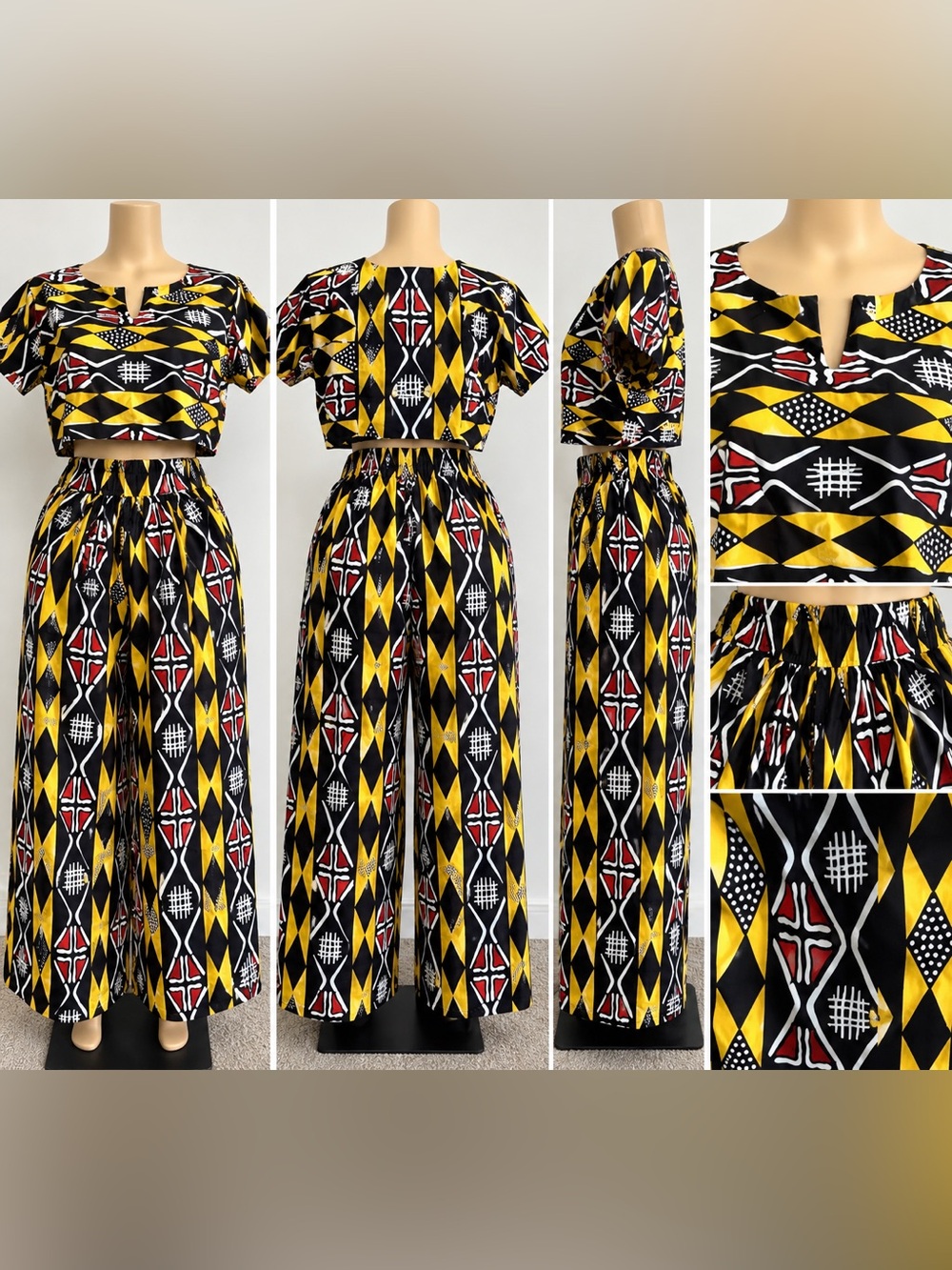 Authentic Ghana African Ankara 2 Piece Wide Leg Pants Top Set